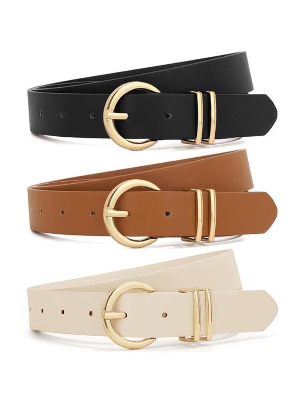 Womens Leather Belt 3Pack Gold Buckle Adjustable Waist Belt for Jeans Dresses Pa